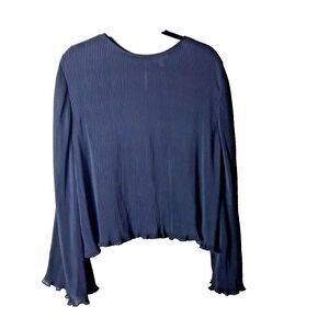 Leith Women's Black Crew Neck Pleated Long Flare  Sleeve  Blouse  Size XXL